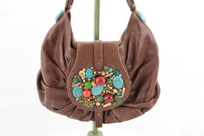 Cole Haan G Series Hobo Shoulder Bag Turquoise Blue Stones Bead Embellished Boho - Image 1 of 4