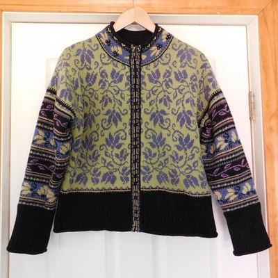 Suéter De Colección Diseño Islandés Para Mujer Verde Lana Bordado Floral Nórdico M Foto 1 de 4