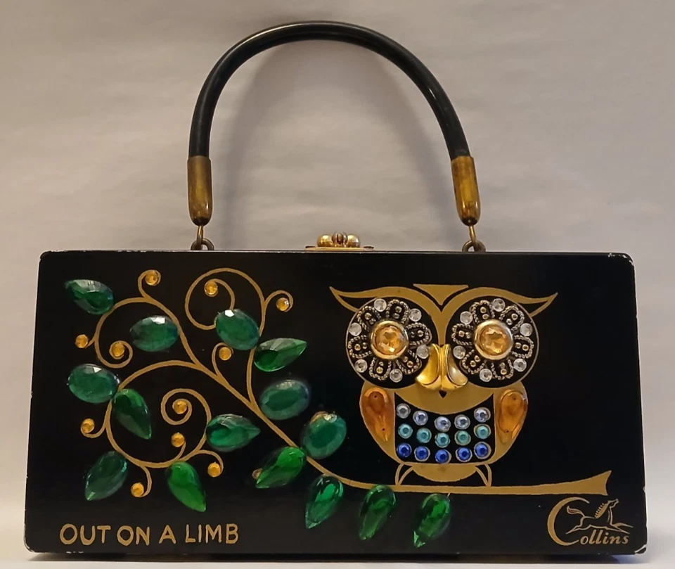 Bolso de mano Enid Collins de Texas años 60 de madera - "Out on a Limb" Foto 1 de 4