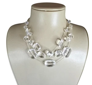 Stephan & Co Silver Plated Clear faceted Acrylic Triple Layered Necklace NWT - Picture 1 of 3