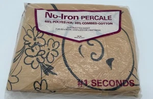 Vtg #1 Seconds Percale Cotton/Polyester Blend 60×80 Queen Fitted Sheet Tan NEW - Picture 1 of 2