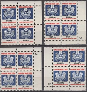 SC# O127-30 - 1983-85 1¢ - 17¢ Officials - Mint Never Hinged - Plate Blocks of 4 - Picture 1 of 1