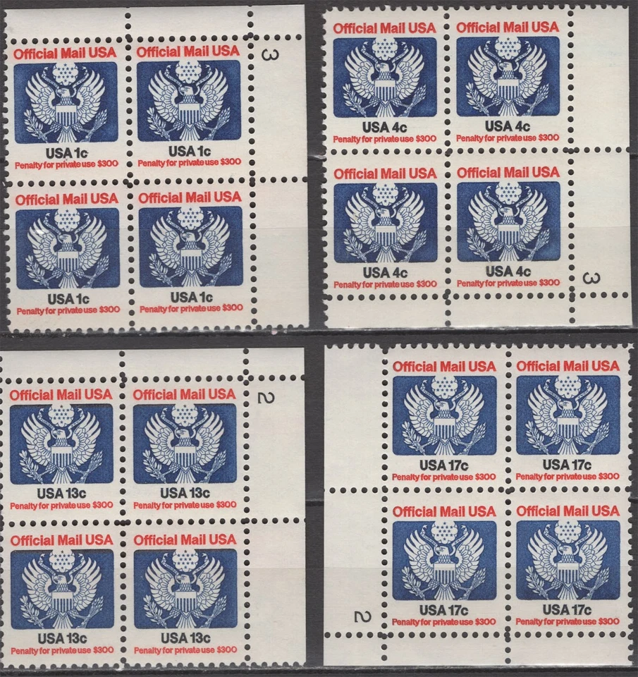 SC# O127-30 - 1983-85 1¢ - 17¢ Officials - Mint Never Hinged - Plate Blocks of 4 - Image 1 of 1