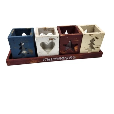 Bandeja de madera de bendiciones de campo de granja con juego de 4 velas votivas decoración del hogar Foto 1 de 4