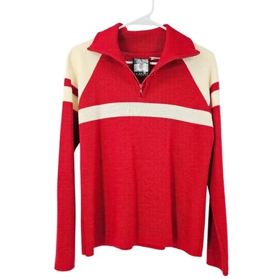 Takeout Polo Sweater Red Wool Blend 1/4 Zip Color Block Long Sleeve Pullover L - Image 1 of 4