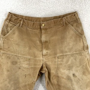 DISTRESSED Carhartt Double Knee B01 Brown Pants Mens ACTUAL 36x30 Canvas Work - Picture 1 of 18