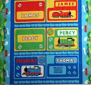 * THOMAS TRAIN TANK ENGINE PERCY JAMES 3 Pillows Fabric Panel 35" X 42" - Picture 1 of 7