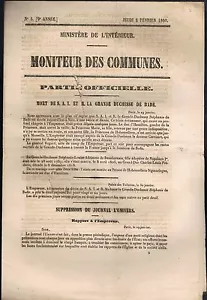 MONITOR des COMMUNES under NAPOLEON III 123 Numbers des MAIRIES from 1857 to 1863 - Picture 1 of 8