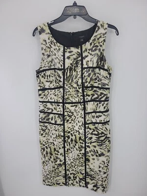 Ann Taylor Dress Womens 10 Black Multi Animal Print Contrast Trim Sleeveless - Image 1 of 4