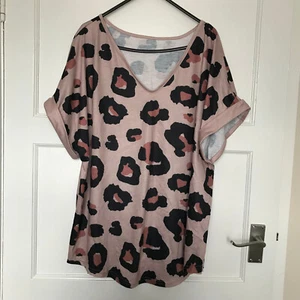 Shein Animal Print Top Size XL 16 Short Sleeve Brown T Shirt V Neck - Picture 1 of 9