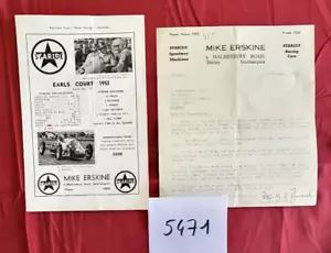 N° 5471 / STARIDE MIKE ERSKINE / EARLS COURT 1953 / prospectus et lettre - Imagen 1 de 1