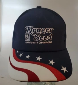 Vintage KRUGER SEED Snapback Trucker Cap Hat K PRODUCTS Made USA AMERICAN FLAG - Picture 1 of 8