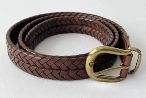 Coach Woven Braided Tan Brown 5922 Leather Belt Mens 42 Gold Brass Buckle - Picture 1 of 5
