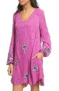 Free People Oxford-Minikleid bestickt V-Ausschnitt lila flieder Kombi Damen XS - Bild 1 von 12