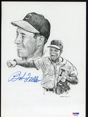 BOB FELLER AUTOGRAPHED 7-1/2"x11" 1963 Robert Riger Litho PSA COA - Image 1 of 2