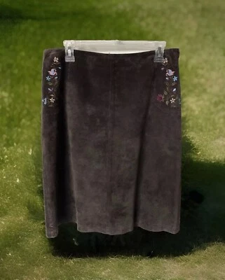 Falda Boho Occidental Vintage INC Mujer Marrón Gamuza Bordada Floral Talla 8 Foto 1 de 4