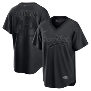 Nike Brooklyn Dodgers Jackie Robinson Pitch Black Baseball Jersey - Black Sz 2XL - Picture 1 of 12