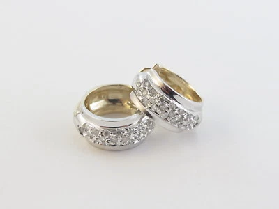 14k Yellow And White Gold Huggie Hoop Diamond Earrings 0.75 carat 8 mm wide - Image 1 of 4