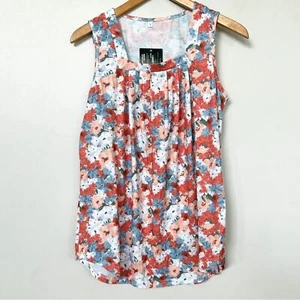 NEW Loose Fit Pleated Square Neck Sleeveless Tank Top Curved Hem Womens SIZE M - Picture 1 of 9