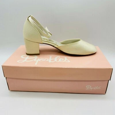 Dyeables Kerry Blanco Lujo Boda Baile de graduación Zapatos Tacón Bloque Correa para el Tobillo Talla 7-1/2 B Foto 1 de 4