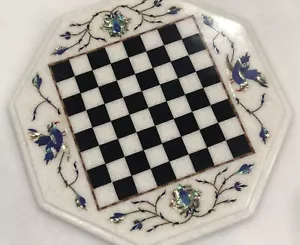 12" White Marble Chess Game Set Table Abalone Shell Birds Floral Inlay Art Decor - Picture 1 of 9