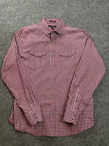 Banana Republic Western Camicia Uomo Media Slim Fit Rosso Plaid Perla Snap - Foto 1 di 17
