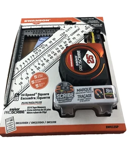 Swanson 7" Speed Square 25 Foot Tape Measure 8 Foot Scribe Circles Straight Line - Picture 1 of 15