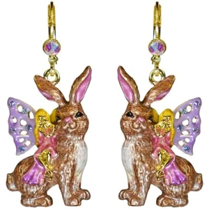 Kirks Folly Fairyland Bunny Easter Leverback Earrings Goldtone Hand Enameled - Picture 1 of 3