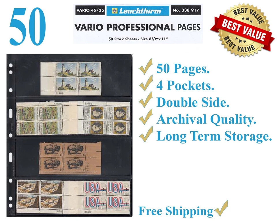 25 LIGHTHOUSE Vario 4s Black 4 Rows for STAMPS Paper Money Professional Pack