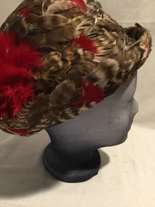 Derby Style Hat Full Feathers Pheasant New Guinea by Albrizio - Picture 1 of 12