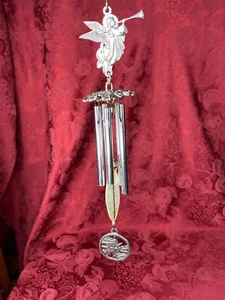 Whispering Winds Mini 13" Fine Pewter Angel Wind Chimes With Star & Clouds - Picture 1 of 7