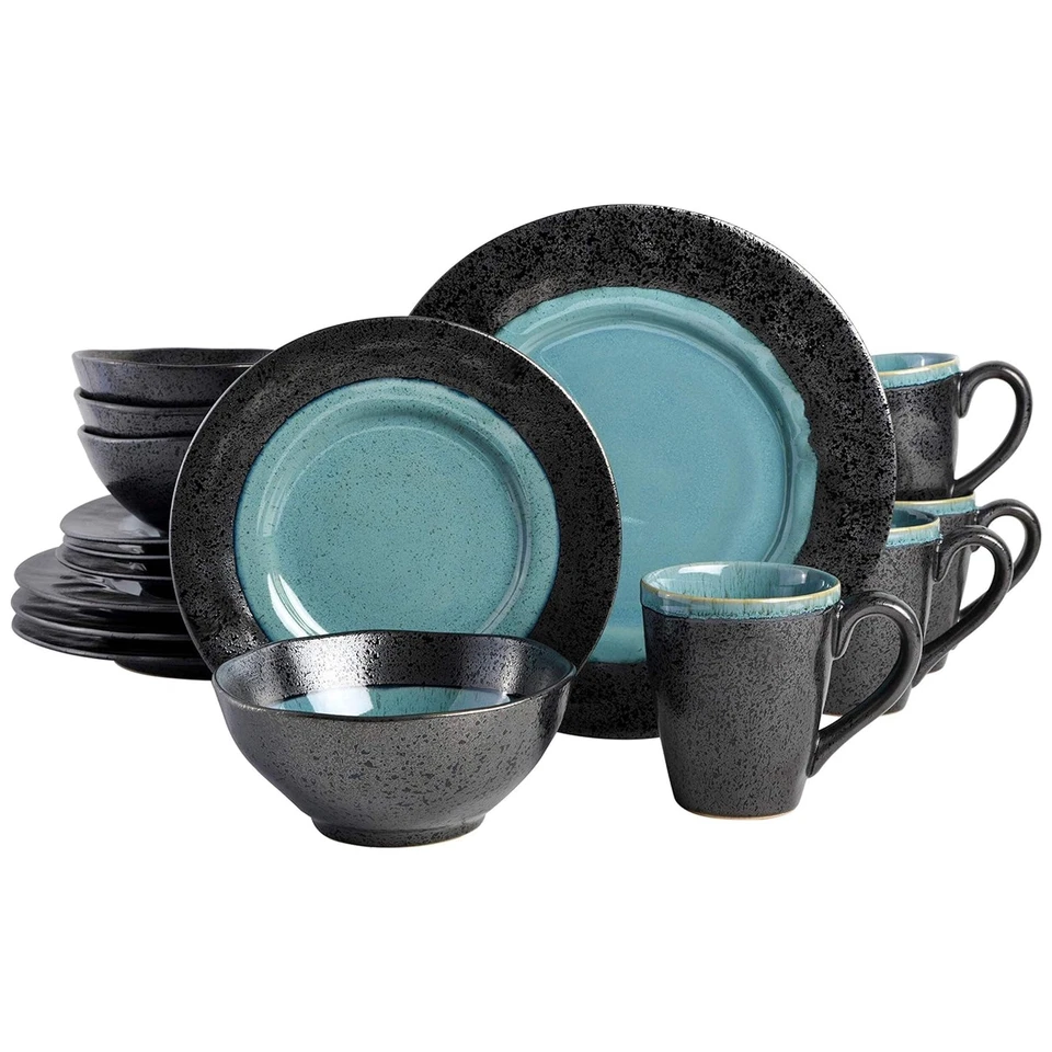 Gibson Elite Dragonstone 16 Piece Stoneware Reactive Glaze Dinnerware Set in Aq - Image 1 of 1