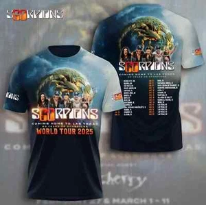 World Tour 2025 Hot Scorpions Band 3D Tshirt Polyester Unisex shirt S-5XL - Picture 1 of 3