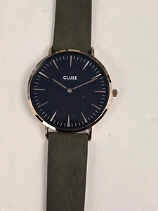 CLUSE Women's Quartz Watch Minuit Olive Leather Strap Rose Gold Case Black Dial - Picture 1 of 9
