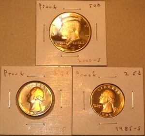 2000-S Half Dollar, 1971-S & 1985-S Washington Quarters (ALL PROOF) - FREE SHIP - Picture 1 of 9