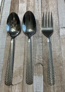 CUISINART SEA ISLAND 3pc Set Pierced Spoon Meat Fork Stainless BASKETWEAVE EUC - Picture 1 of 4