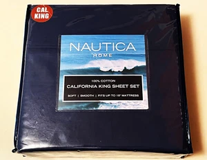 Nautica Calif. King Soft Touch Sheet Set Dark Blue 100% Cotton DP Bedroom - Picture 1 of 7
