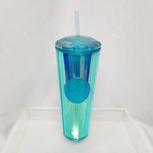 Starbucks 2021 Iridescent Teal Crystal Venti Tumbler Dome Top Cold Cup 24oz - Picture 1 of 9