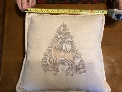 Woodland Animals Embroidered Christmas Holiday Winter Pillow - Image 1 of 2