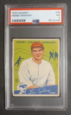 Goudey 1934 - #18 Heinie Manush - Salón de la fama - PSA 3 en muy buena condición Foto 1 de 2