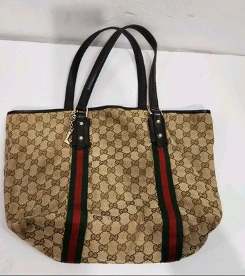 GUCCI Sherry Line Hand Tote Bag Handbag GG Canvas Leather 139360b used  - Image 1 of 4