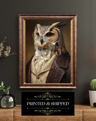 Retrato de cavalheiro coruja vitoriana vintage arte pássaro impressão antropomórfica - Imagem 1 de 4