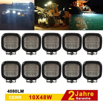 10x 48W LED Arbeitsscheinwerfer Offroad Scheinwerfer 12V Für Jeep SUV Bagger CRE - Bild 1 von 4