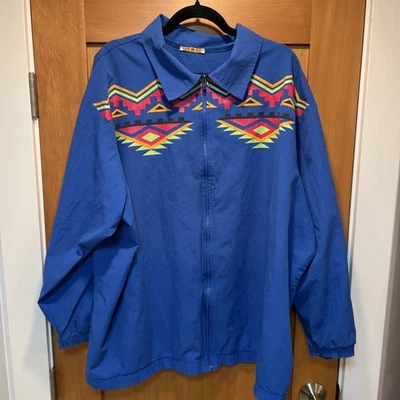Jaqueta vintage anos 80 90 corta-vento azul colorida brilhante sudoeste tamanho GG - Imagem 1 de 4