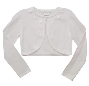 BONNIE JEAN NWT White 100% Cotton Cropped Cardigan Sweater~girl's size SMALL~NEW - Picture 1 of 2