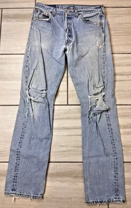 Levi’s 501 Vintage Y2K Thrashed Distressed Ripped Button Fly Jeans Men's 34X34 - Picture 1 of 11
