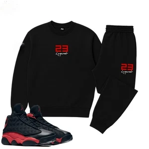 Conjunto de sudadera negra 23 Legend para hombre a juego Jordan 13 Bred cuello redondo pantalones deportivos - Imagen 1 de 6