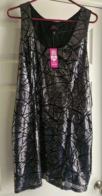 NUEVO VESTIDO ESTILO TANQUE LENTEJUELAS PELTRE NEGRO GUNMETAL MUJER 2b Bebe talla XL Leer Foto 1 de 4