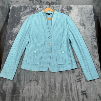 Jaqueta St John Vintage Feminina 14 Blazer de Malha Azul EUA Botão Carreira Escritório Y2K - Imagem 1 de 4