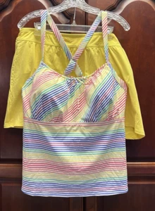 Lands End Plus Sz 20W Swimsuit Tankini Top & Swim Skirt W/ Brief Yellow & Multi - Picture 1 of 11